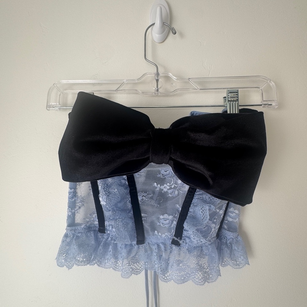 Urban Outfitters Black and Blue Lace Crop Top